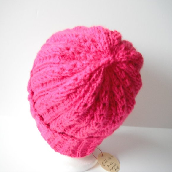 Hand Knitted Hat Toque Size XL-(L) Acrylic Pink - 038 Hand knit by me - Picture 5 of 10